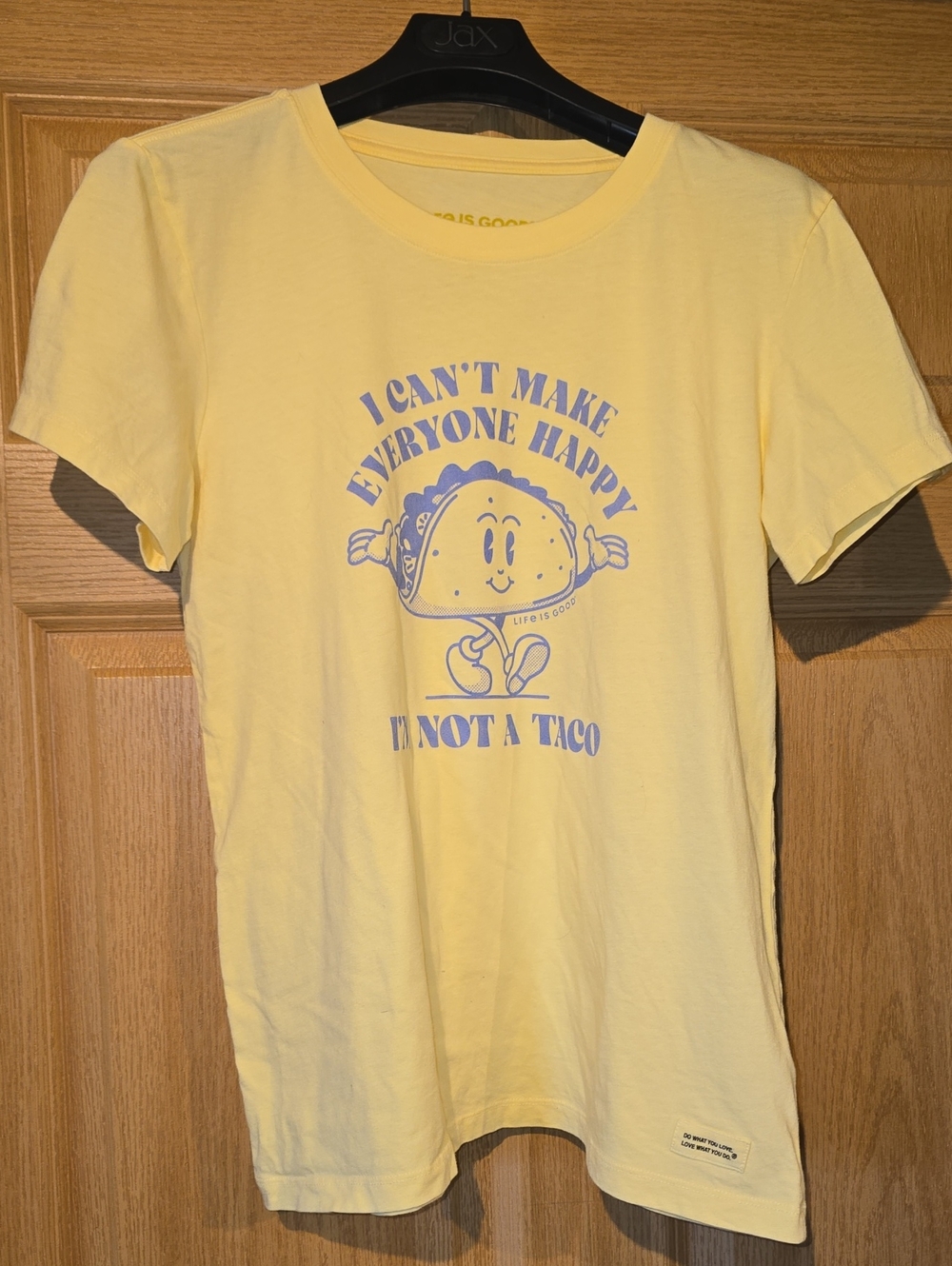 Life Is Good Soft Yellow Tee with Purple Taco Graphic